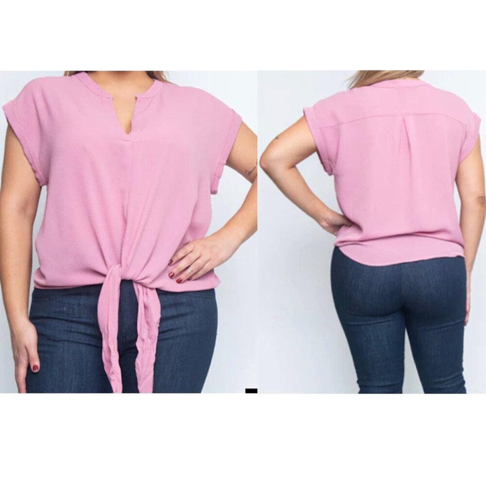 NEW  Zenobia Plus Size short Sleeves Mauve Chiffon Top with Tied Waist Boho Chic